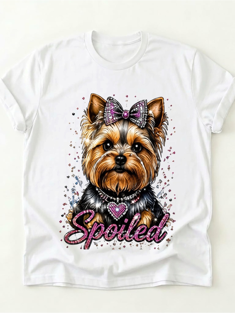Yorkie Graphic Short Sleeve Tee spoil faux rhinestones S M L XL - Picture 3 of 11